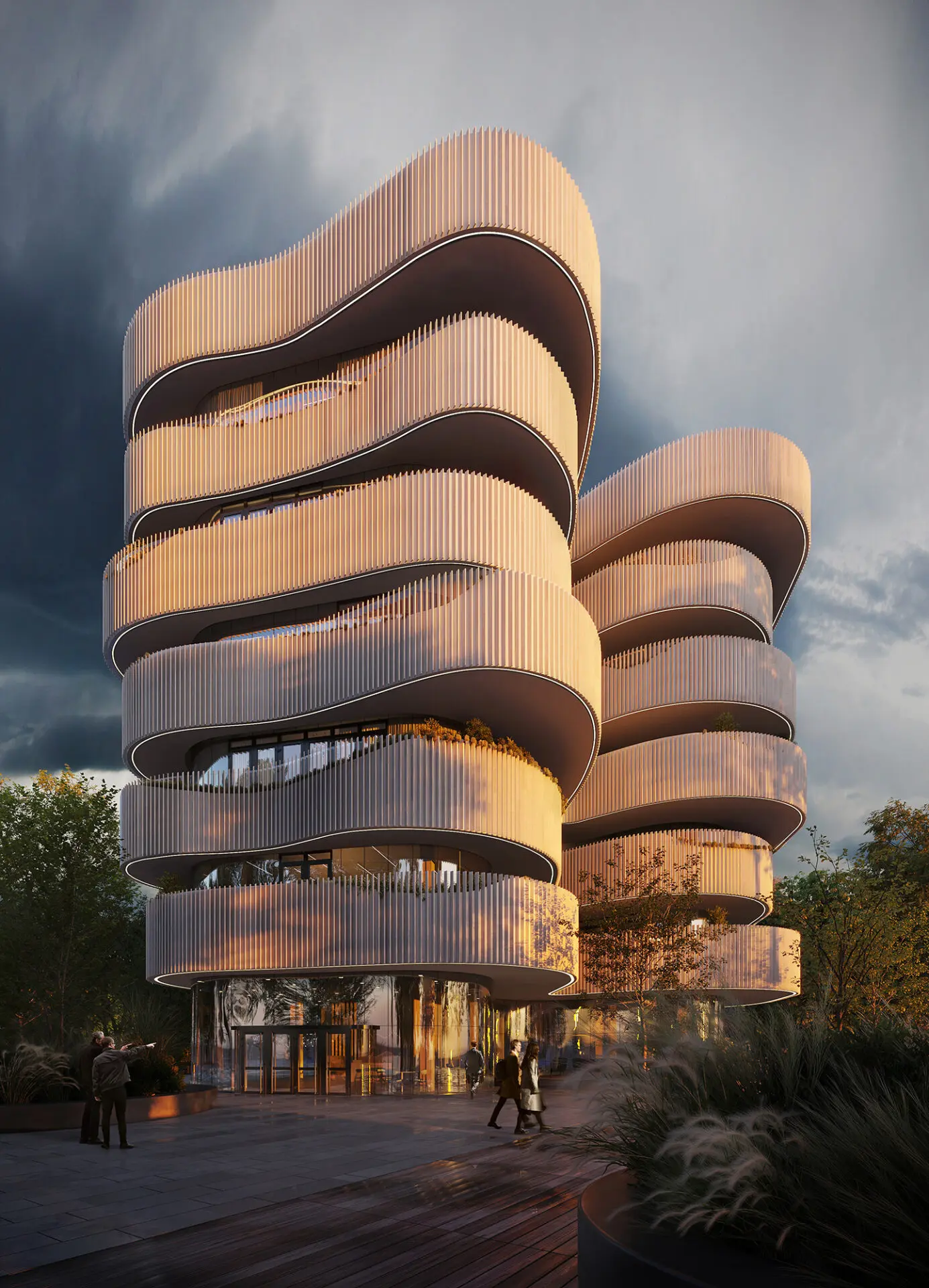 Lush green garden with trees